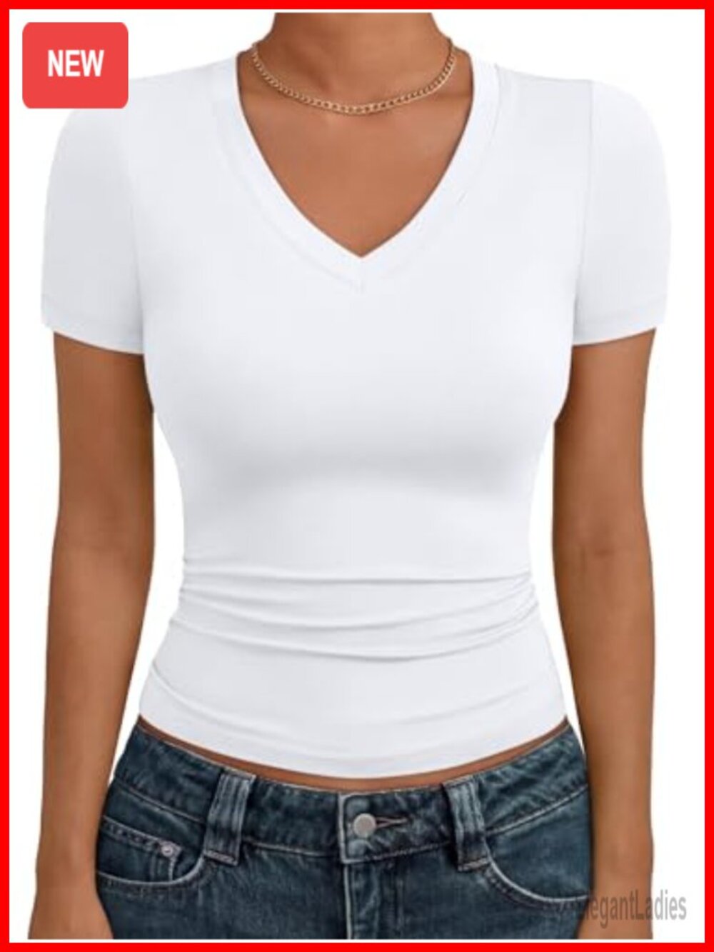 V Neck Short Sleeve Crop Top Casual Summer Tee